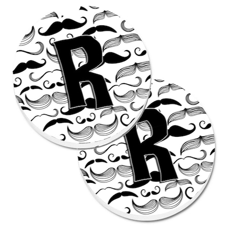 Carolines Treasures Letter R Moustache Initial Set of 2 Cup Holder Car Coaster CJ2009-RCARC